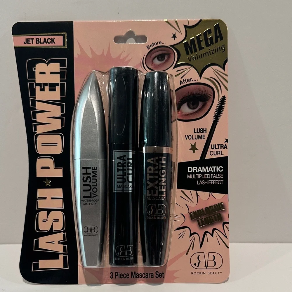 Rockin Beauty Lash Power Jet Black 3 Pc Mascara Set.